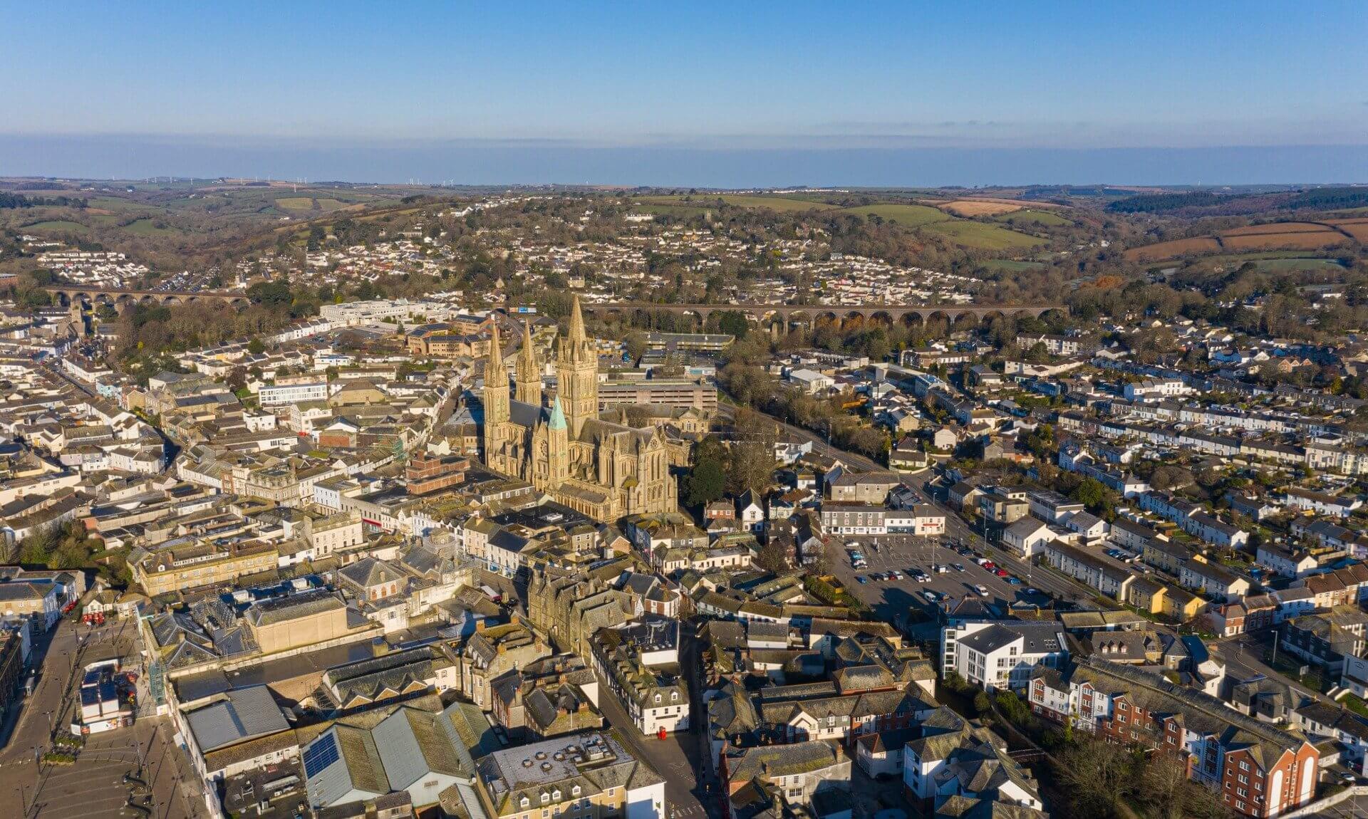 Aerial view of Truro and its cathedral
