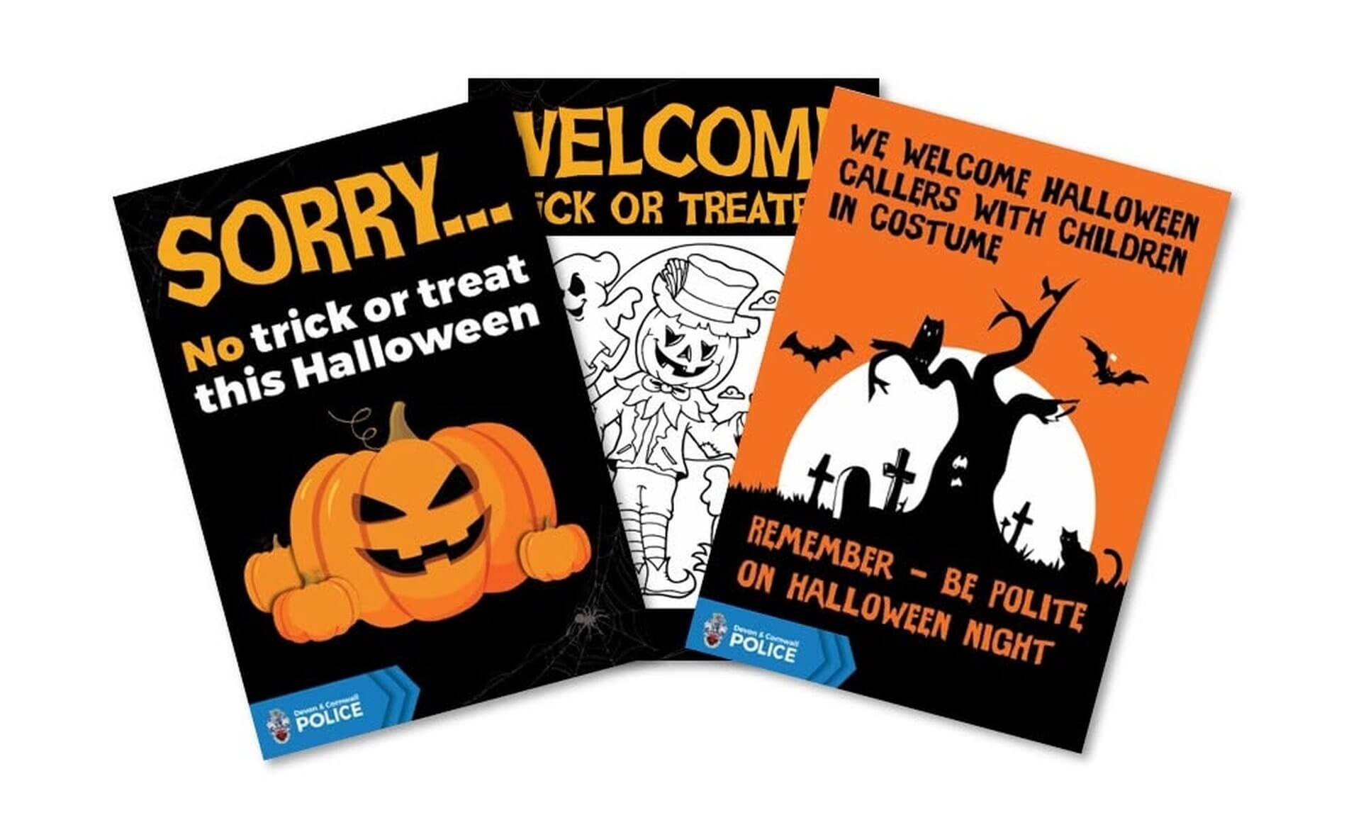 Devon and Cornwall Police Halloween window posters for trick or treat