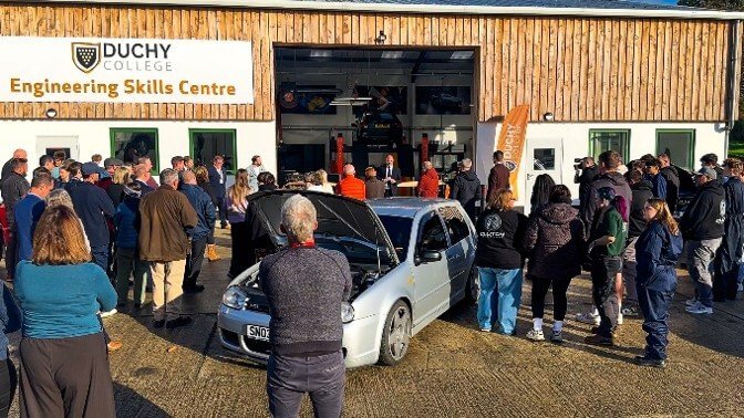 Crowd gathered outside the Engineering Skills Centre for the launch