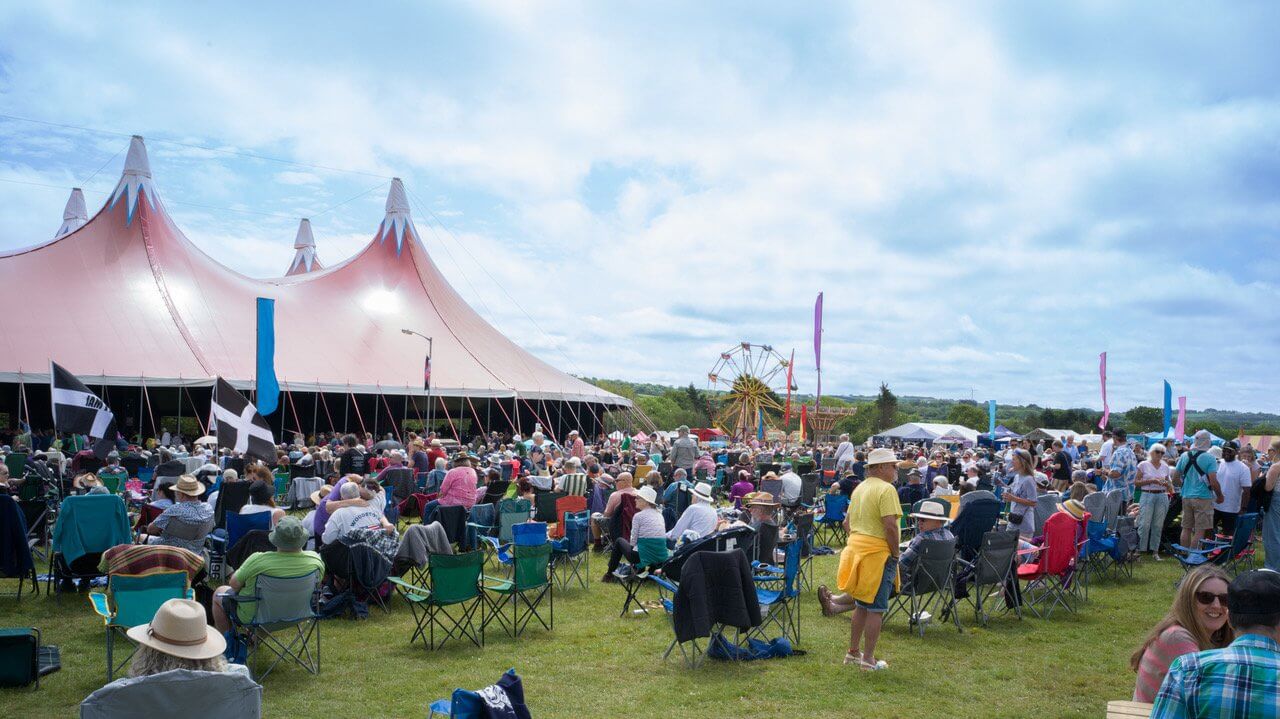 Crowds in front of the big top at Fisherman's Friends Festival, Stithians Showground