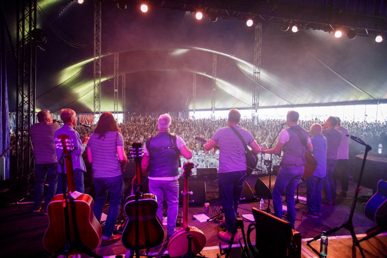 The view from the Main Stage inside the big top at Fisherman's Friends Festival