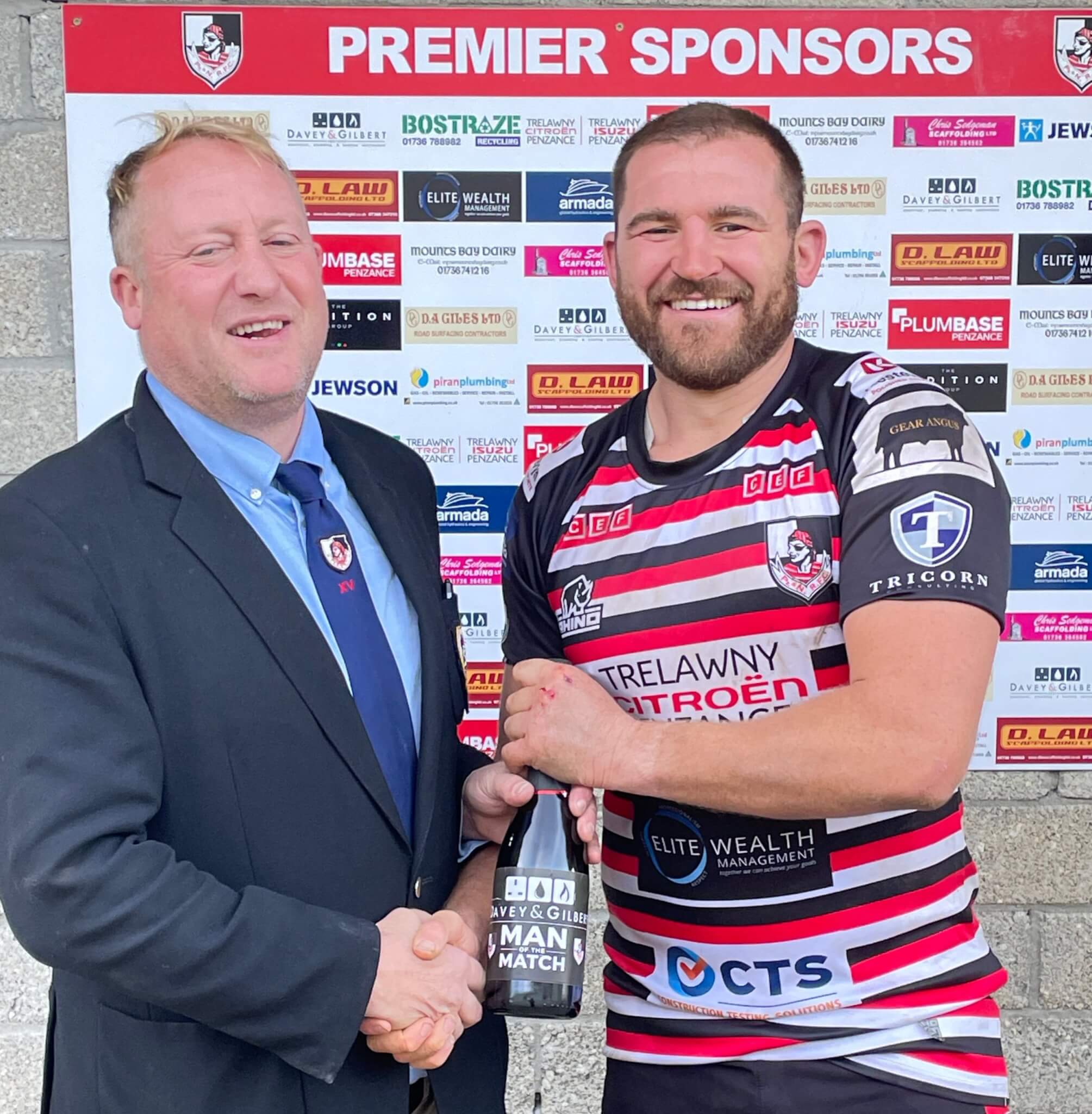 John Stevens receiving the man of the match award