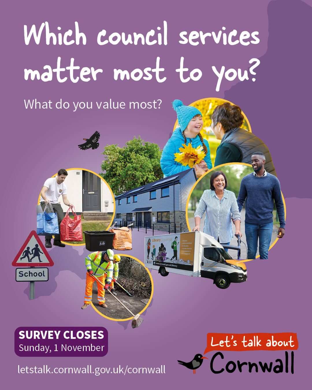 Cornwall Council Let's Talk About Cornwall survey poster asking which council services matter most
