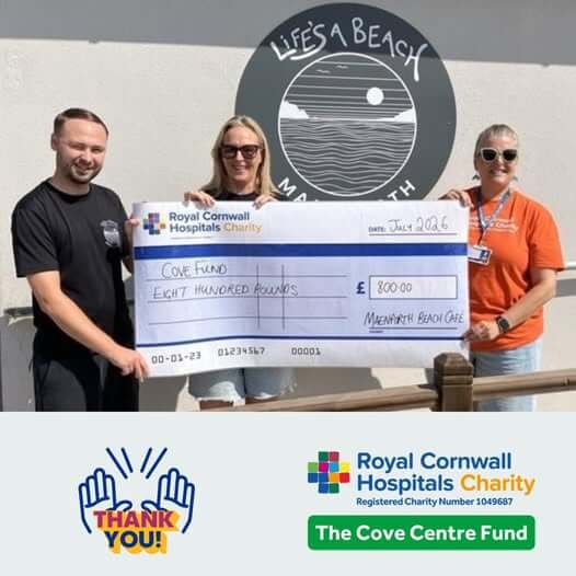 Royal Cornwall Hospitals Charity thank you graphic for Life's A Beach Cafe's £800 Cove Fund donation