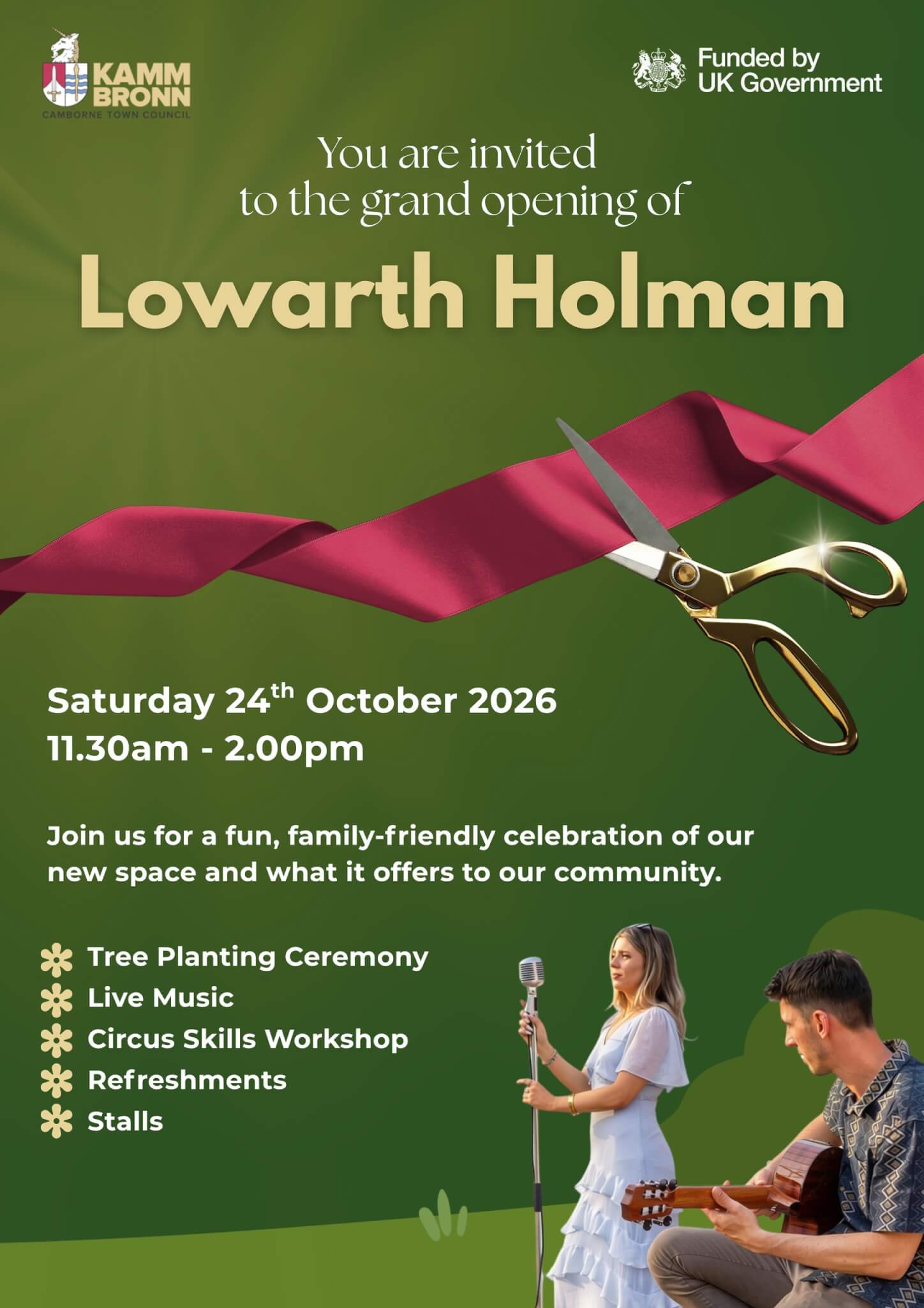 Poster for the Lowarth Holman grand opening in Camborne