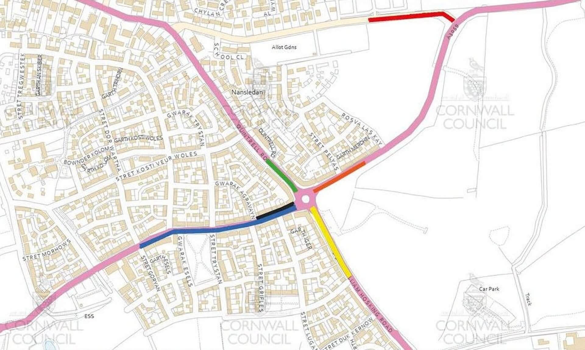 Map of the Nansledan highway works phases in Newquay