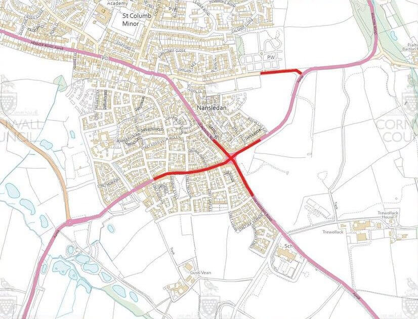 Map showing the Nansledan works area in Newquay