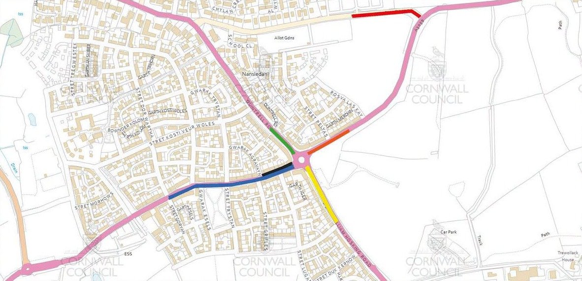 Map of the Nansledan highway works phases in Newquay