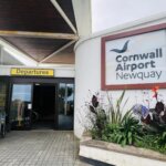 The departures entrance at Cornwall Airport Newquay