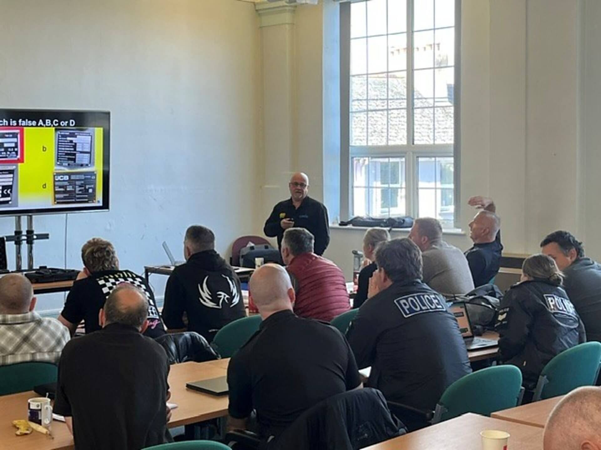 VIN Chip trainer leading a machinery identification session for police officers at Okehampton