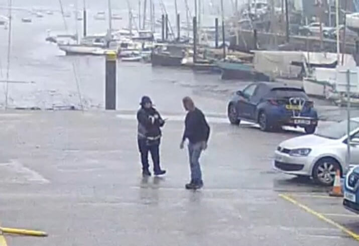 CCTV image of a man and a civil enforcement officer in Exchequer Quay car park, Penryn