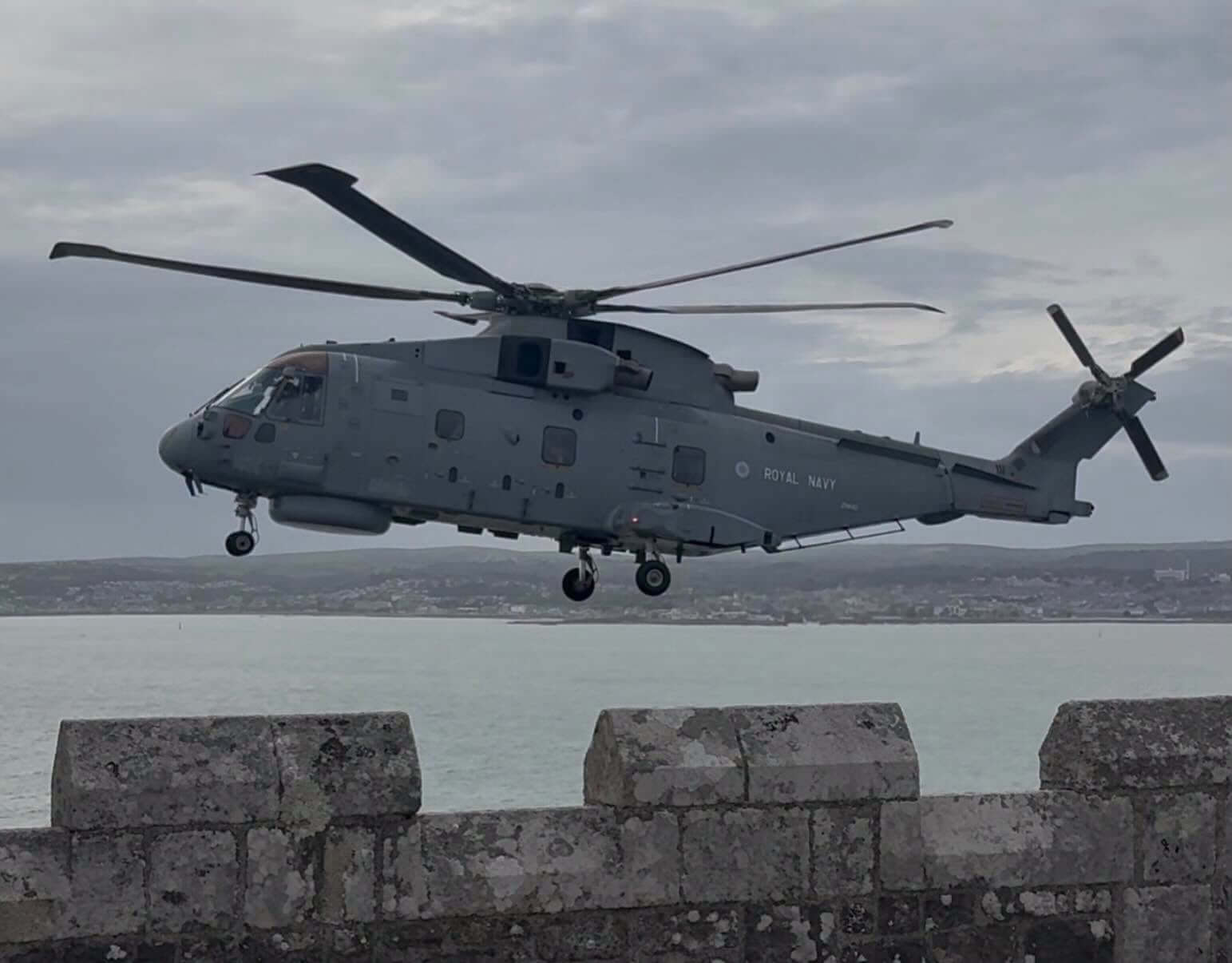 Royal Navy Merlin helicopter at St Michael's Mount
