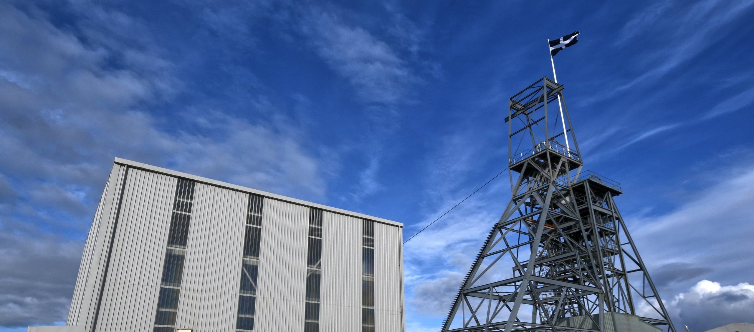 Headframe flying the Cornish flag at South Crofty mine