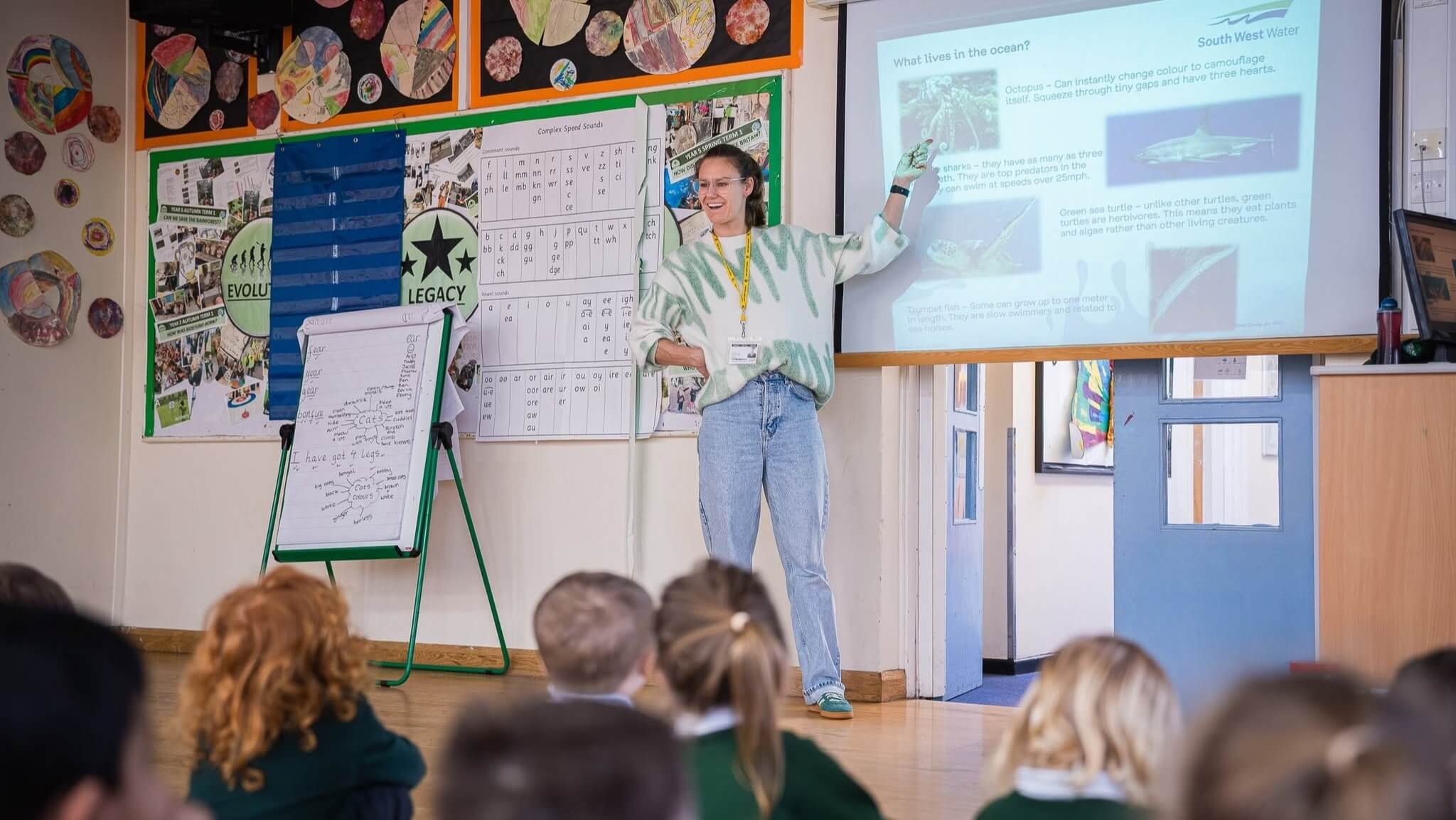 South West Water education session with pupils in a school hall