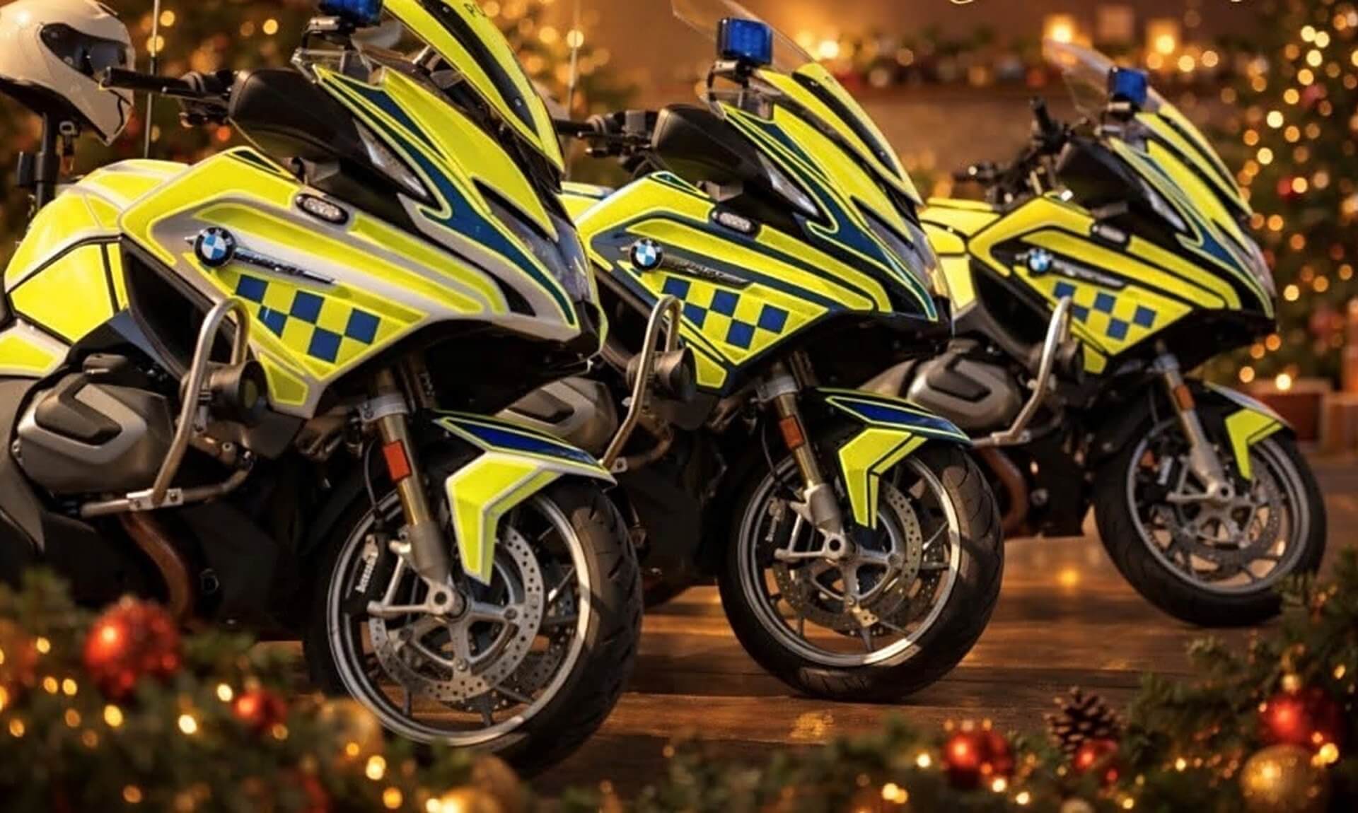 Three Devon & Cornwall Police BMW motorcycles