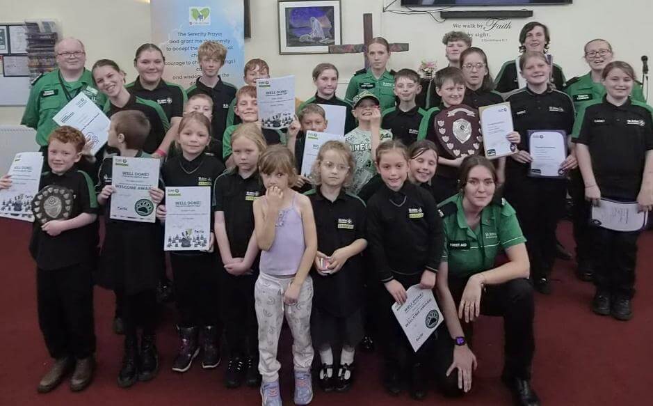 St John Ambulance Liskeard Cadets and Badgers with their certificates and shields