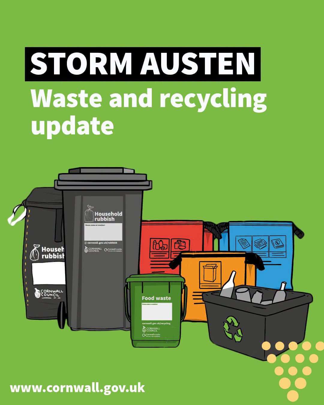 Cornwall Council Storm Austen waste and recycling update graphic