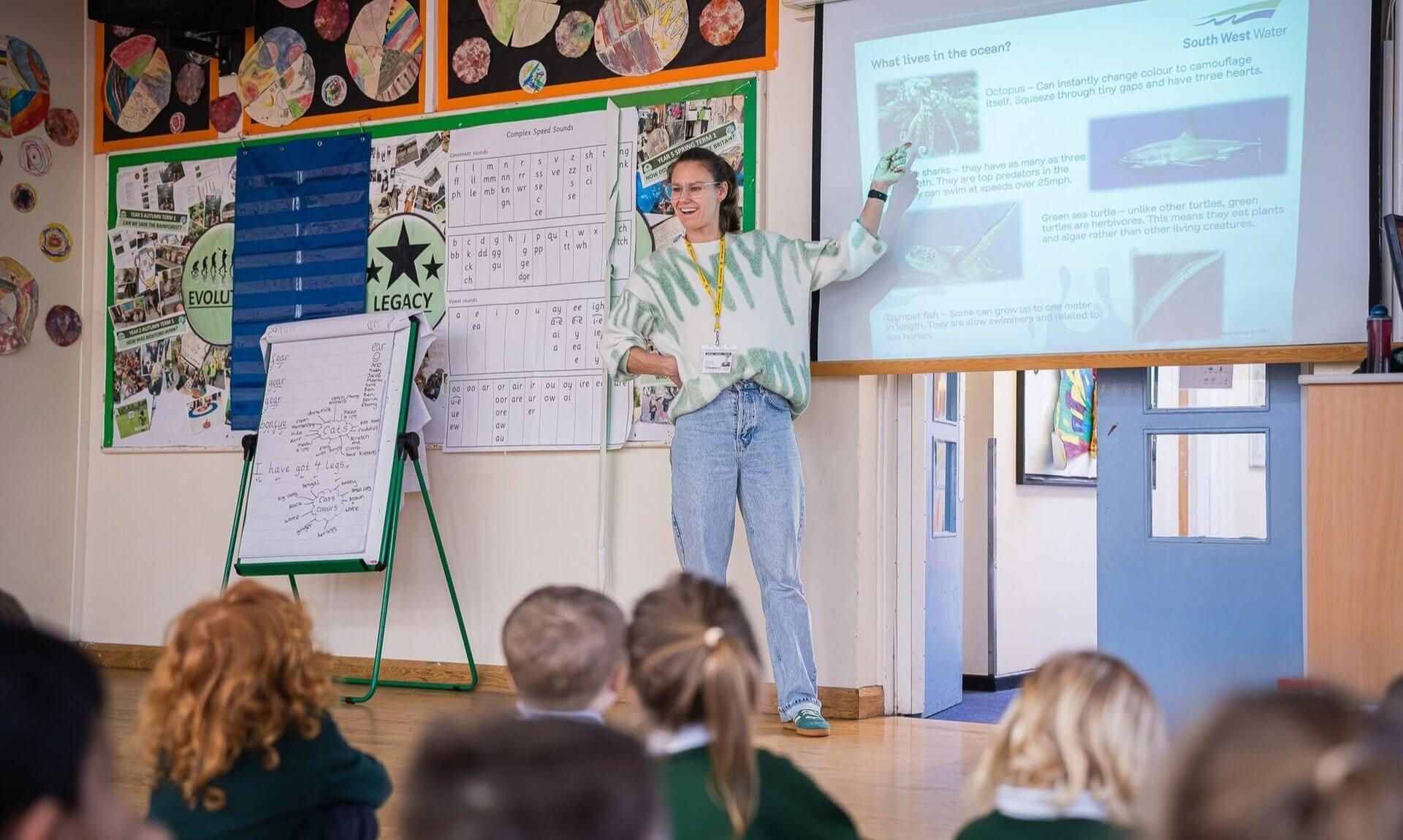 South West Water education session with pupils in a school hall