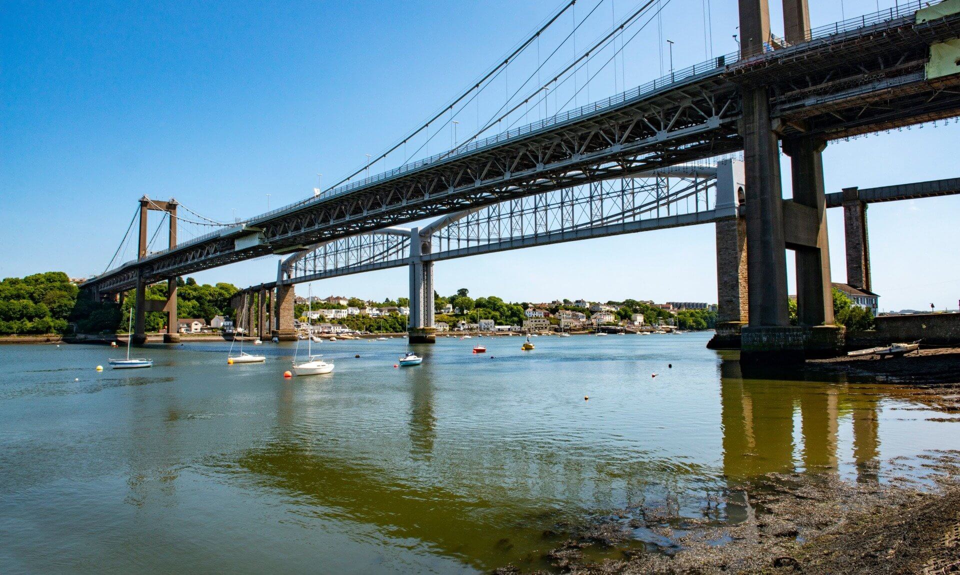 The Tamar Bridge and Royal Albert Bridge over the River Tamar at Saltash