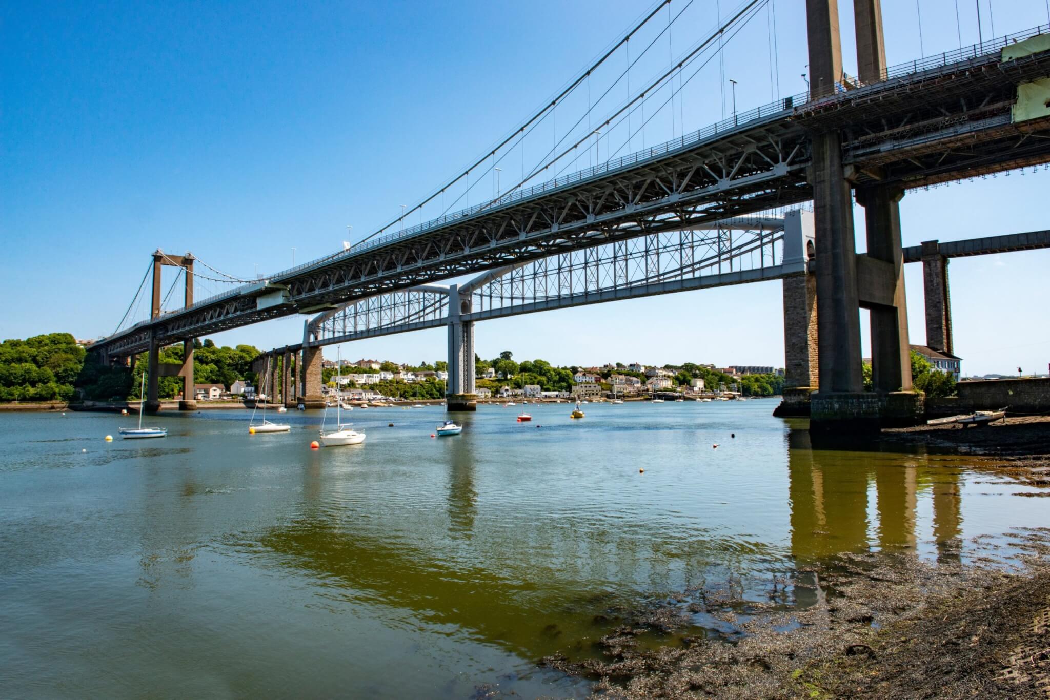 The Tamar Bridge and Royal Albert Bridge over the River Tamar at Saltash