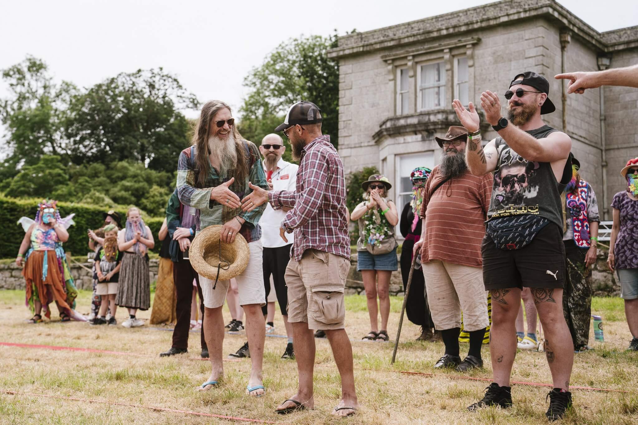 Festivalgoers in front of Scorrier House