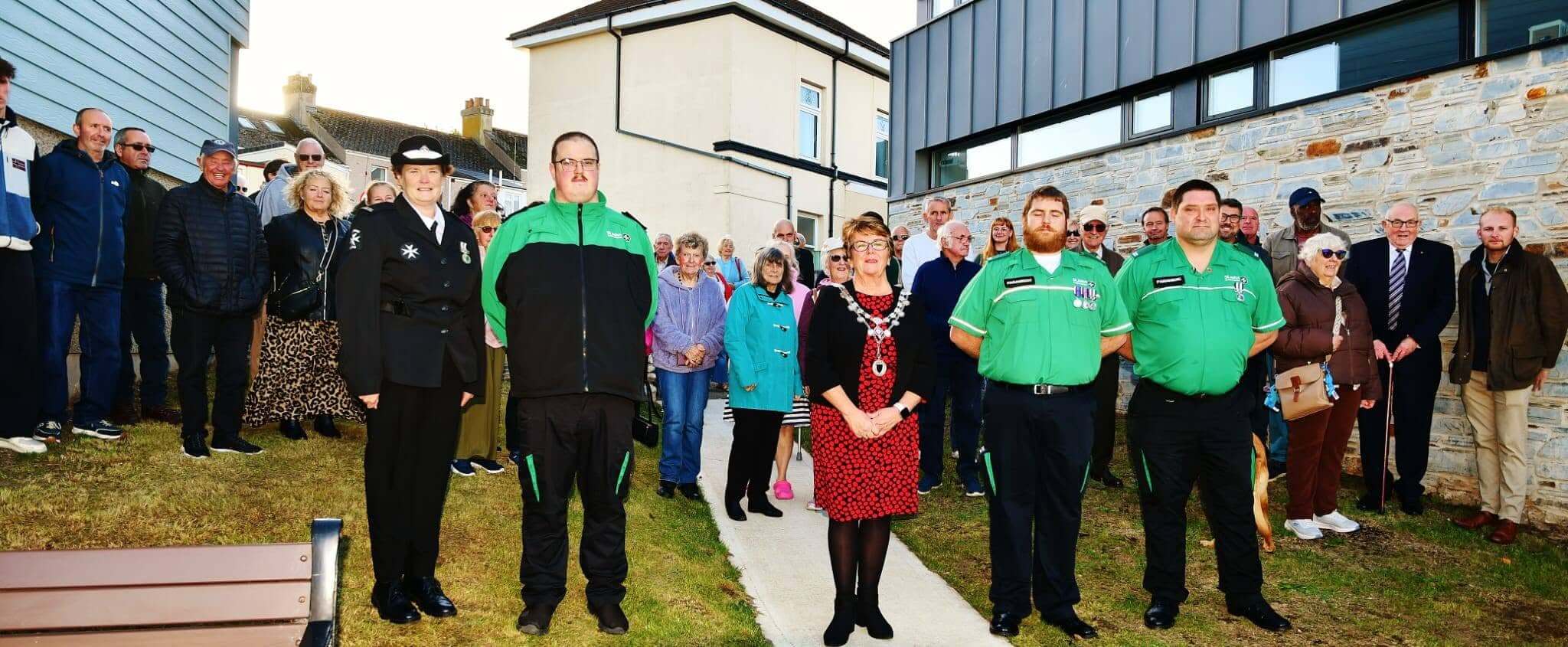 Crowd gathered for the unveiling of the Roger Cook memorial plaque in Torpoint