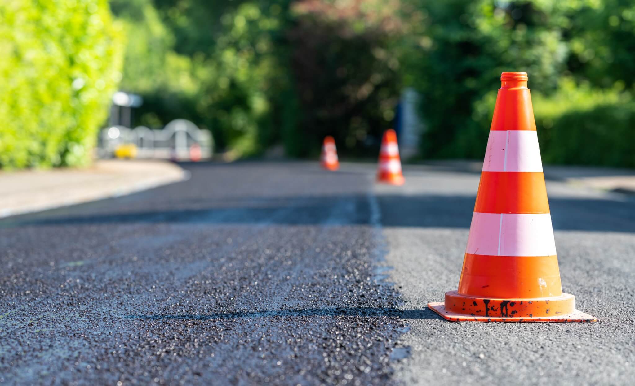 Traffic cones on a road surface