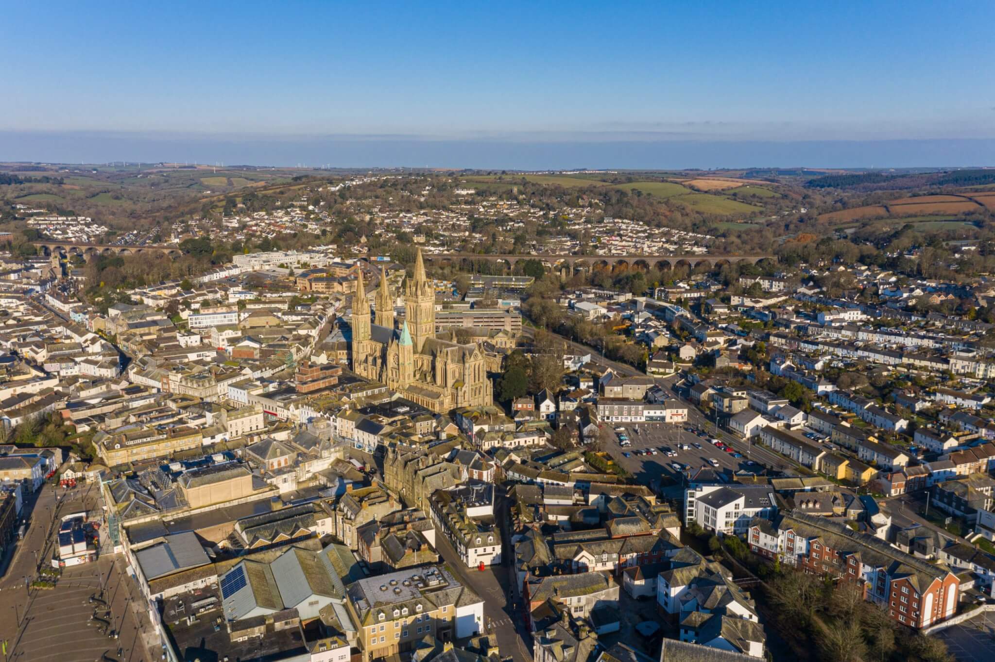Aerial view of Truro and its cathedral