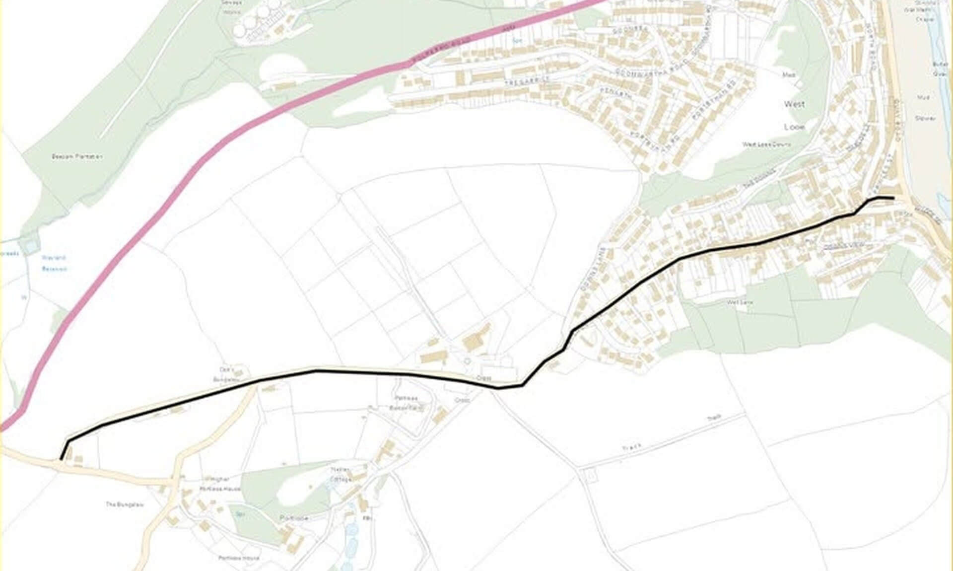 Map of the West Looe Hill carriageway repair works route