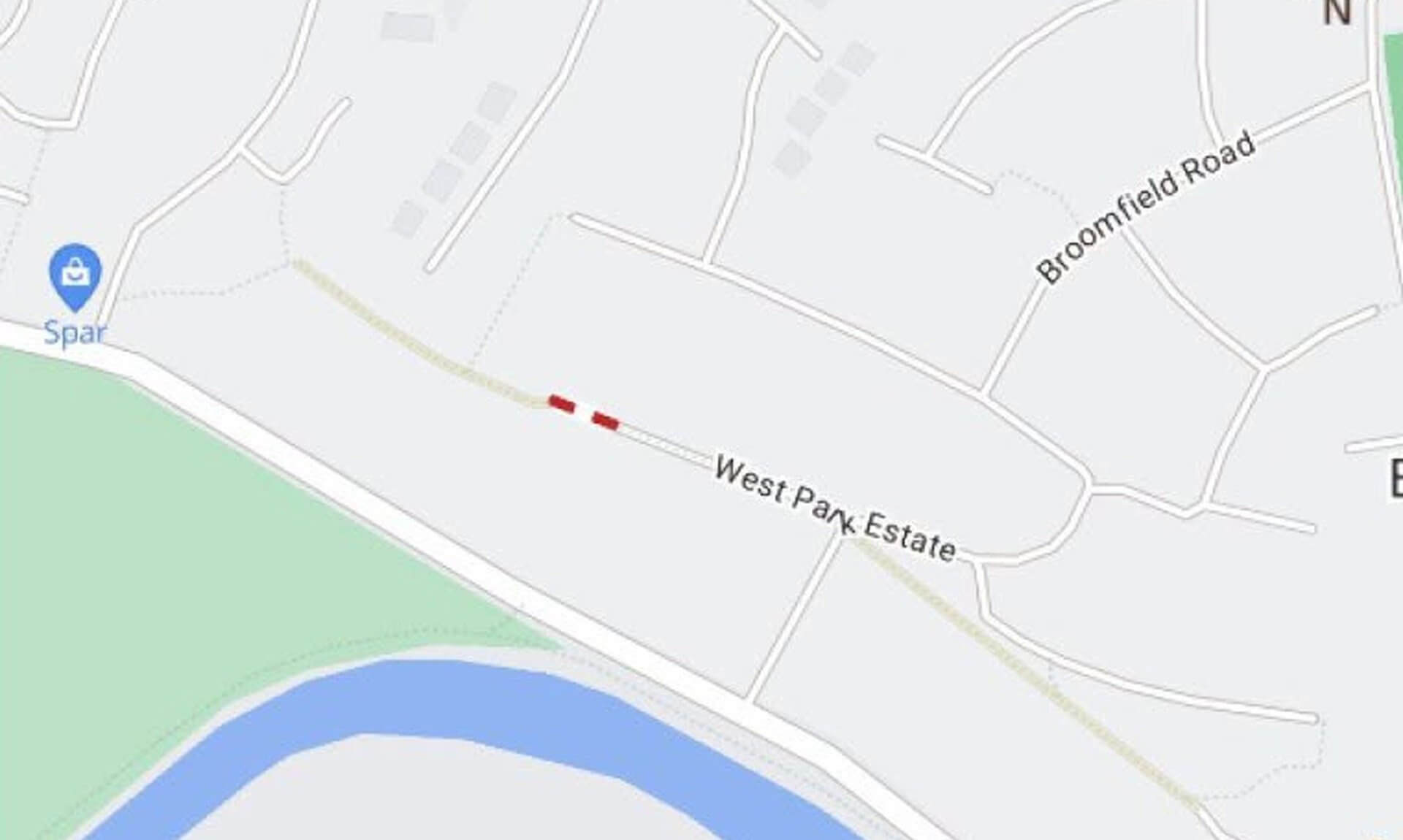 Map of West Park, Wadebridge, showing the section closed to traffic
