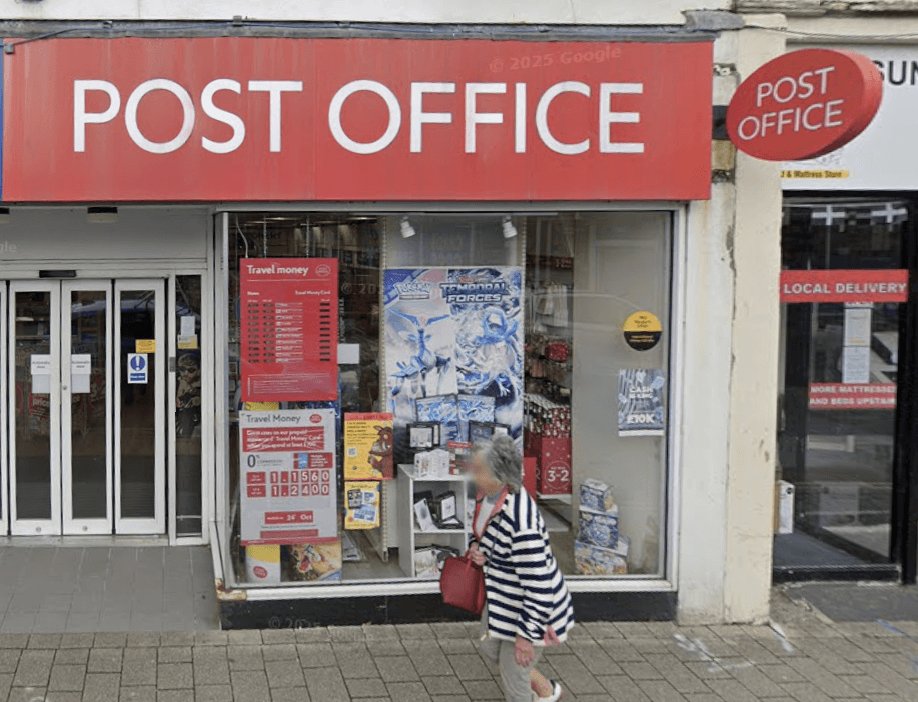 Red Post Office shopfront at Commercial Square in Camborne