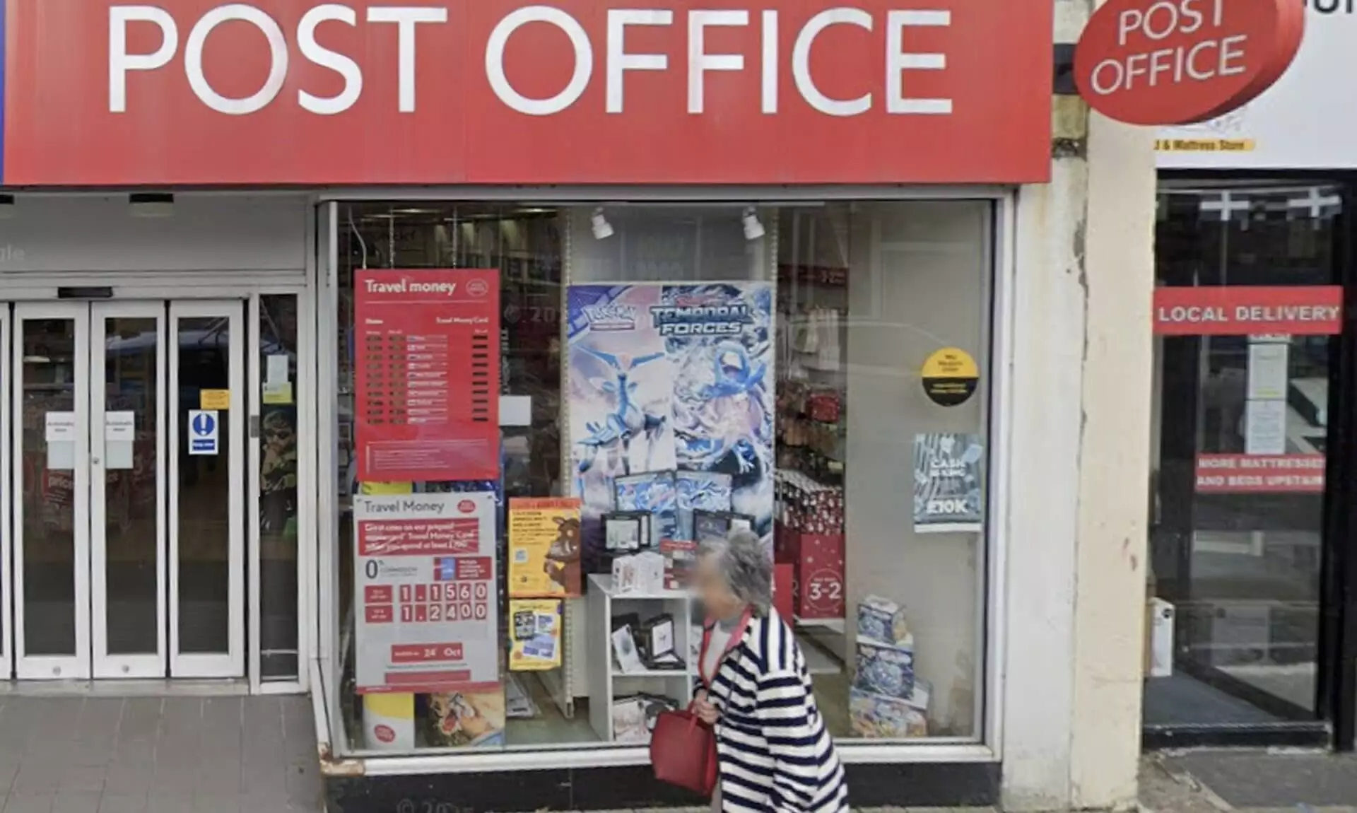 Red Post Office shopfront at Commercial Square in Camborne