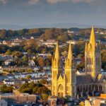Truro Cathedral and the city skyline at sunset