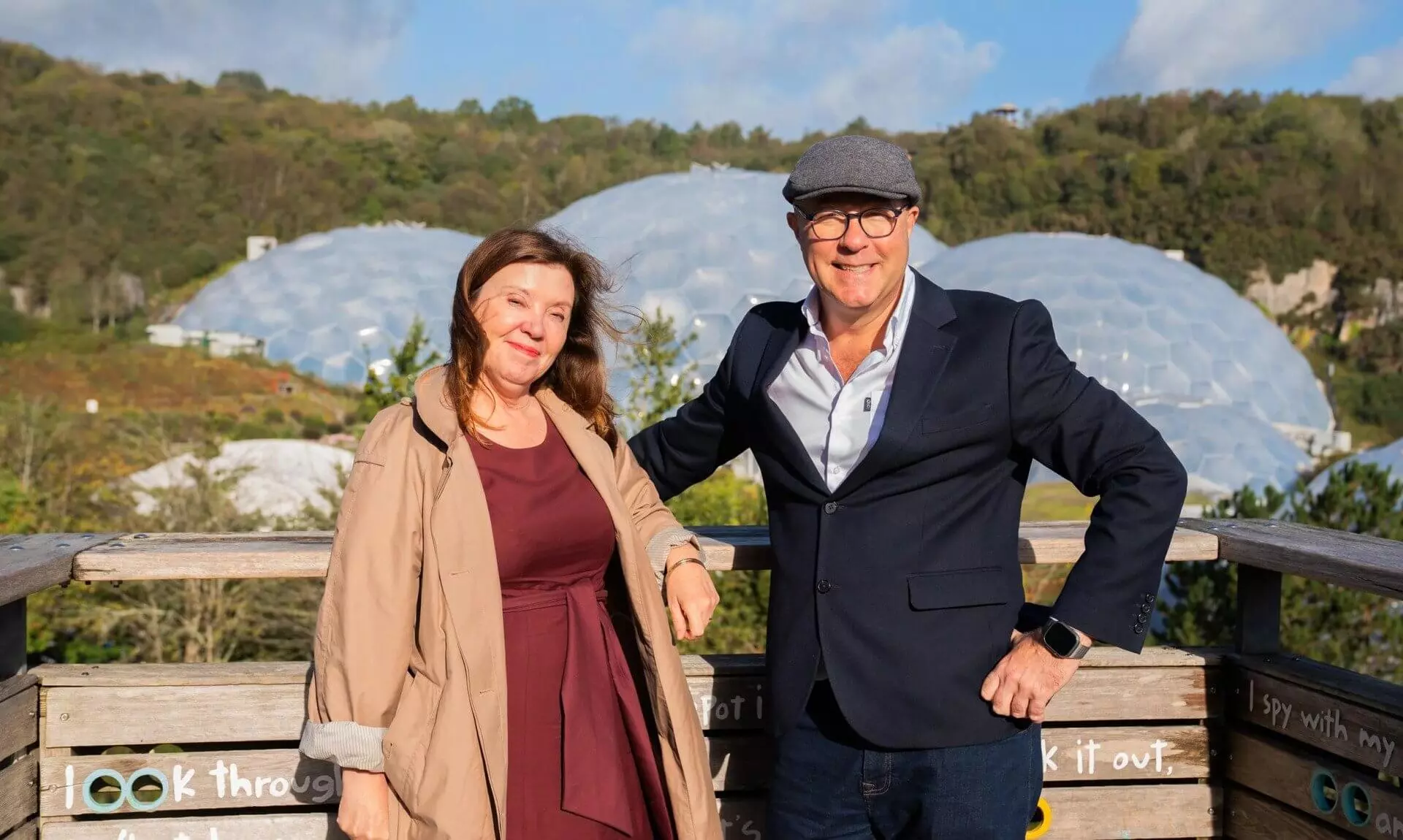 Dame Rachel de Souza at the Eden Project with the Biomes behind
