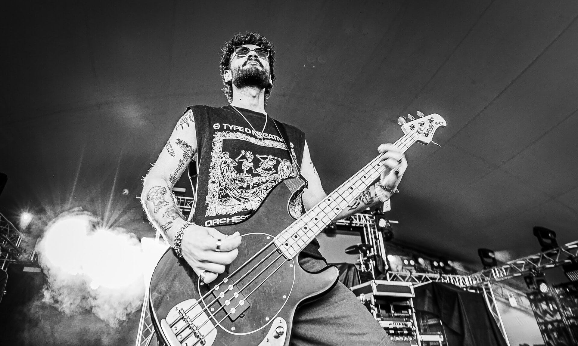 Bass player on stage at The Great Estate Festival
