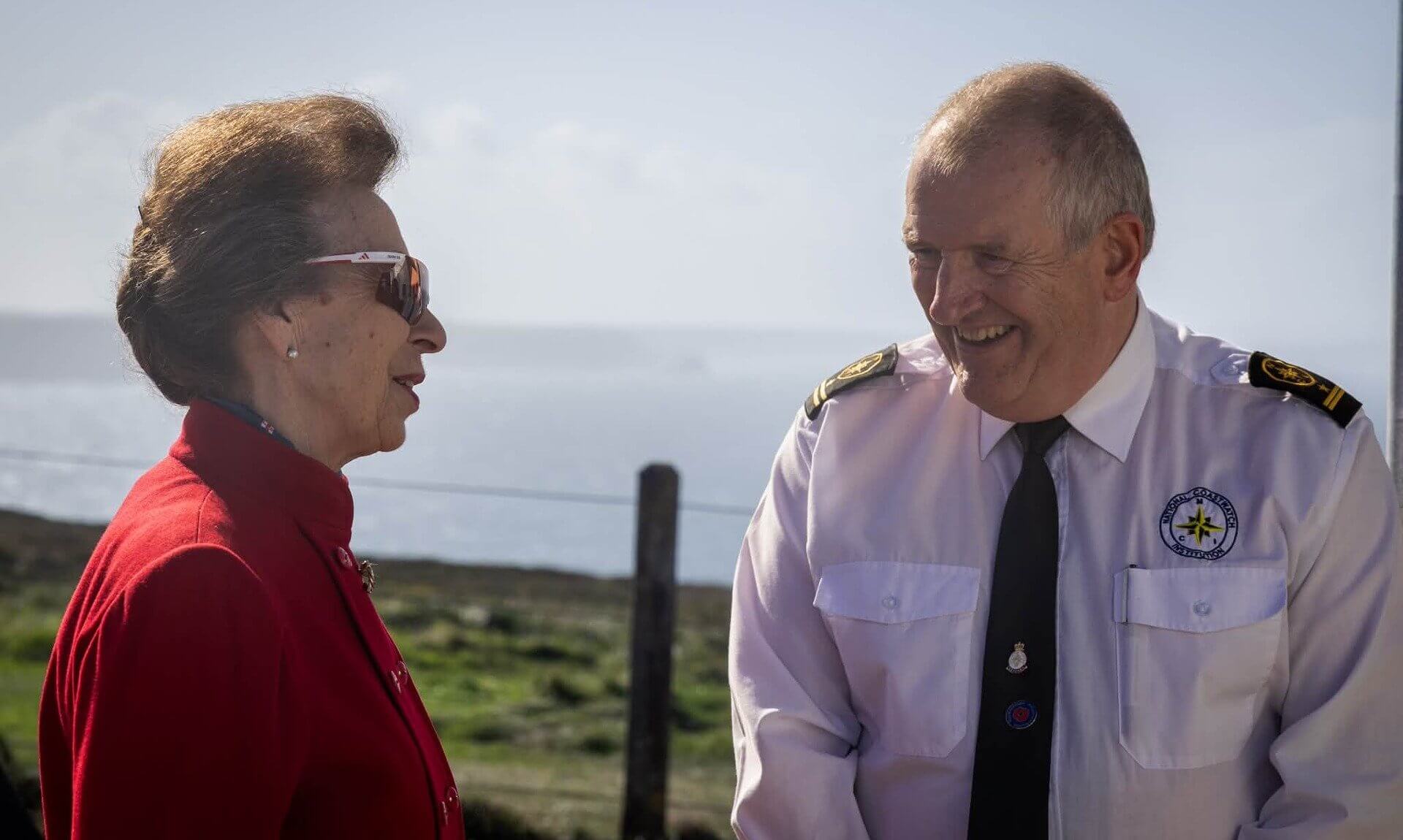The Princess Royal with an NCI volunteer on the clifftop at St Agnes Head