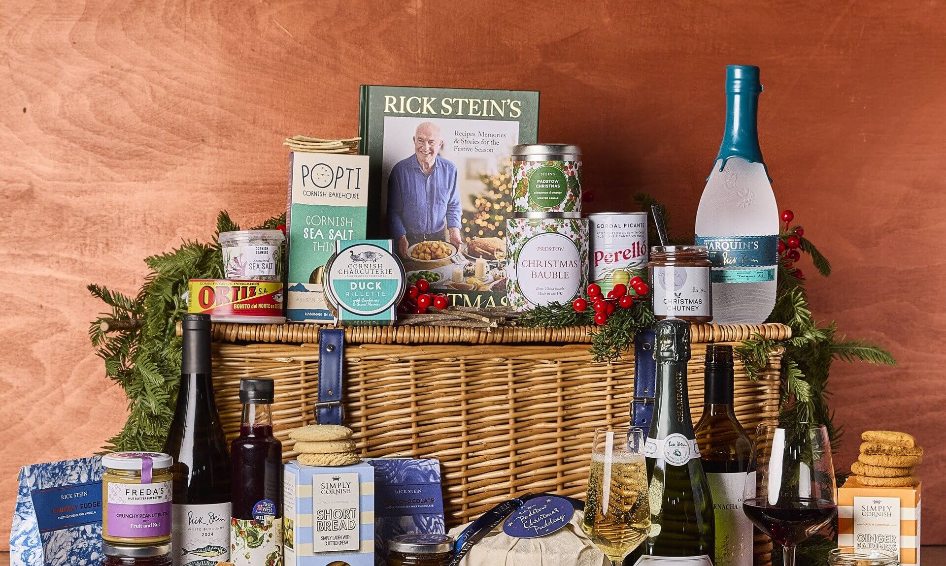 Rick Stein Luxury Christmas Hamper in a wicker basket