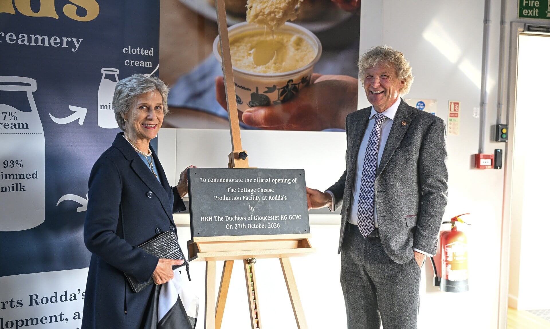 HRH The Duchess of Gloucester and Nicholas Rodda beside the commemorative plaque at Rodda's