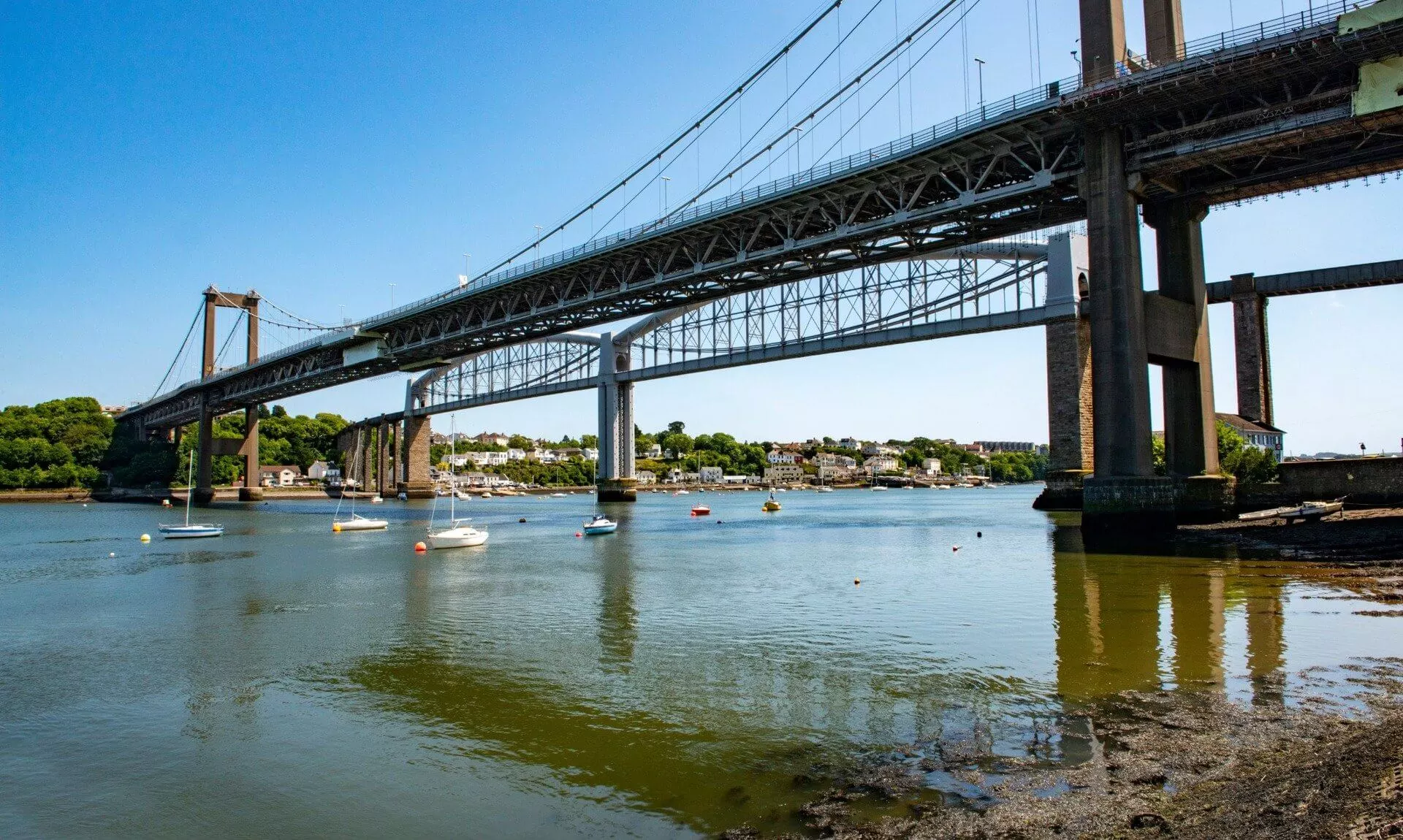 The Tamar Bridge and Royal Albert Bridge over the River Tamar at Saltash