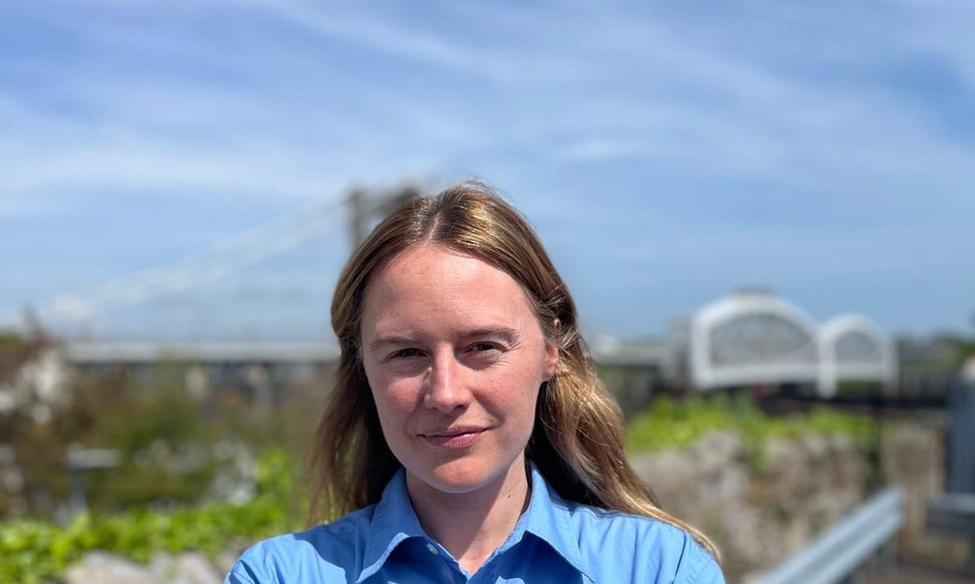 Anna Gelderd in front of the Tamar Bridge