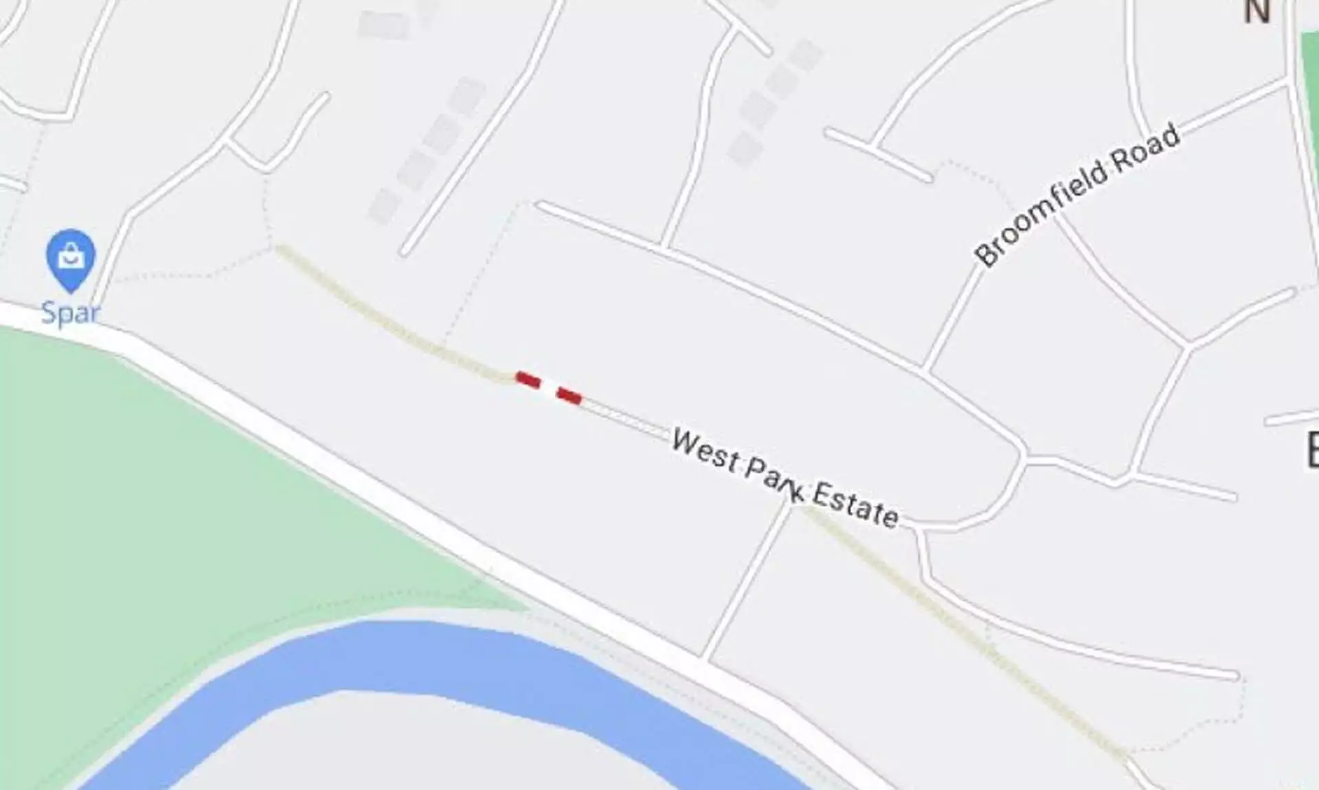 Map of West Park, Wadebridge, showing the section closed to traffic